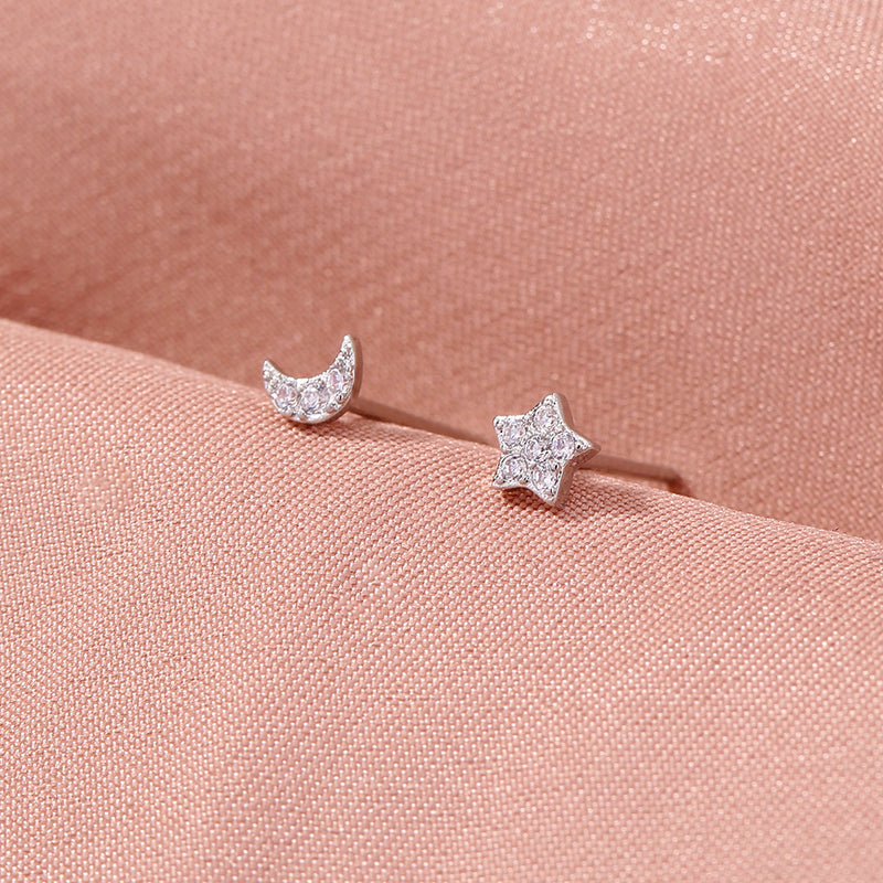 Hot selling in European and American foreign trade Mini simple and exquisite zircon gemstone moon star earrings butterfly accessories earrings