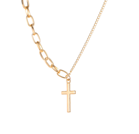 Korean Version Ins Style Chain Asymmetric Cross Necklace