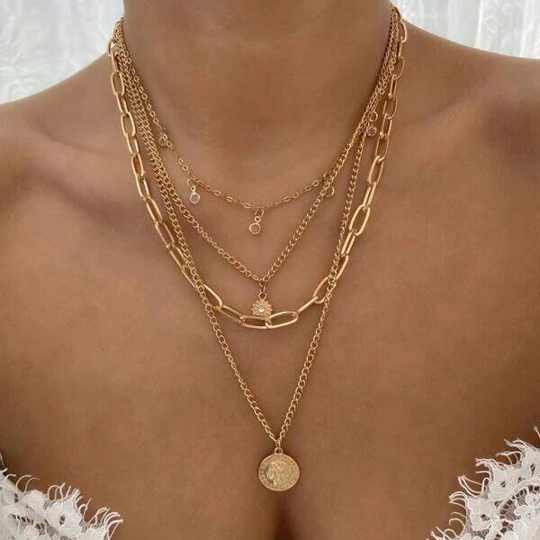 Diamond Tassel Coin Chain Four Tier Necklace Vintage