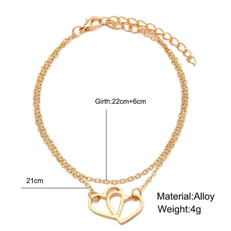 Creative Simple Double Layer Love Peach Heart Anklet