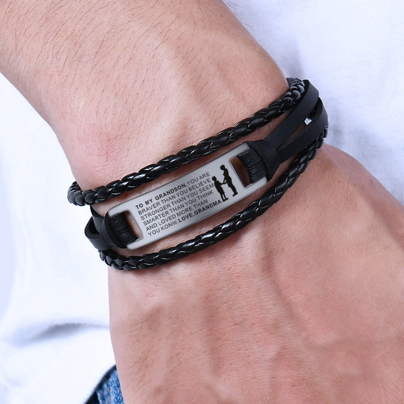 LOVE GRAND, To My Son Stainless Steel Leather Bracelet