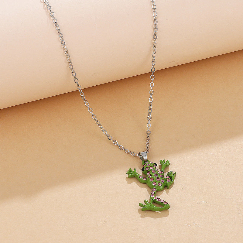 Lovely Diamond Frog Pendant Necklace Small