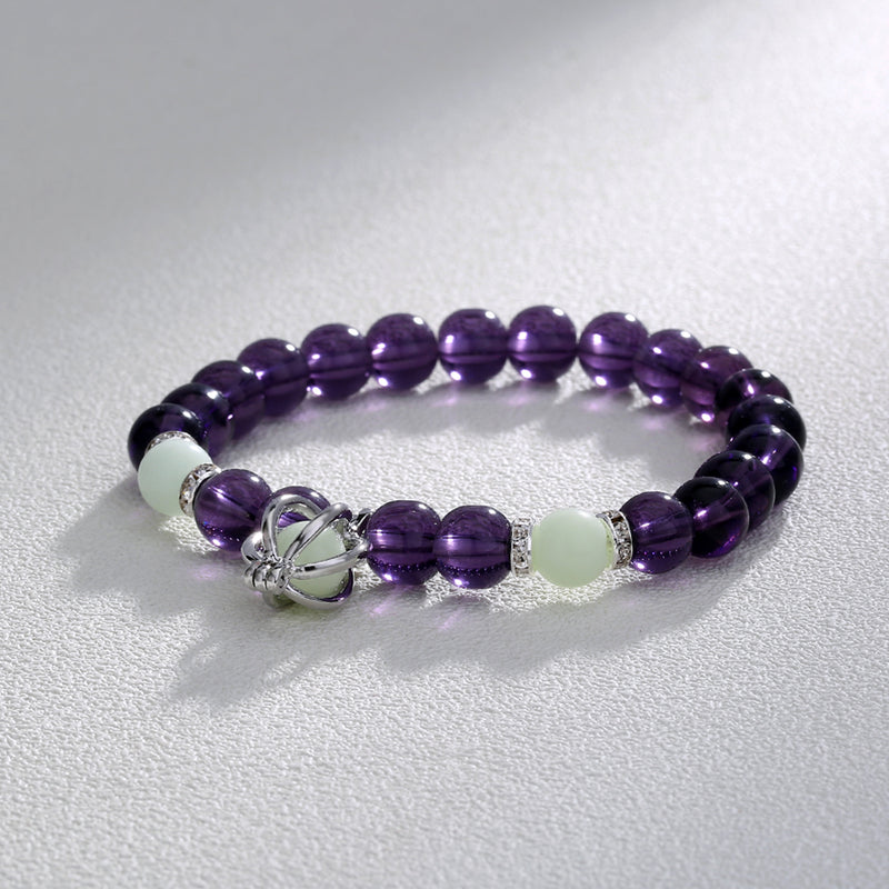 Purple Glass Bead Luminous Pumpkin Bracelet