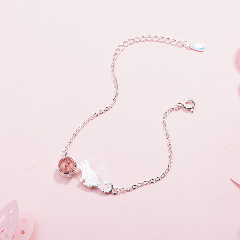 Female Korean Fashion Sweet  Strawberry Crystal Hand