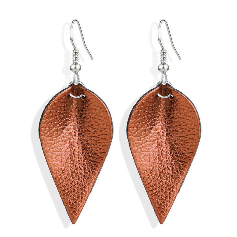 Leaf-shaped leather earrings