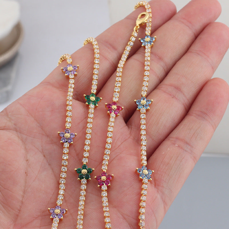 Multicolor Five Petal Flower Zircon Inlaid Simple Sweet Bracelet For Women