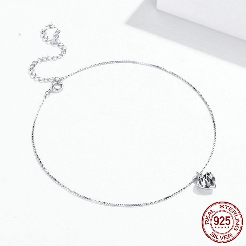 Girls' Sterling Silver Anklet With Platinum Plated Love