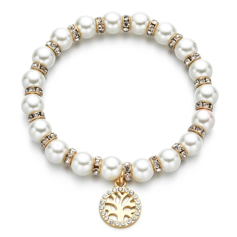 Handmade Natural Freshwater Pearl And Diamond Alloy Pendant Bracelet