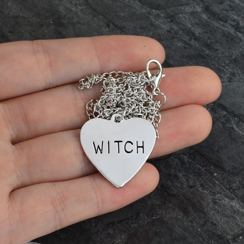 Gothic Punk Witch Heart Necklace Halloween Jewelry Gifts