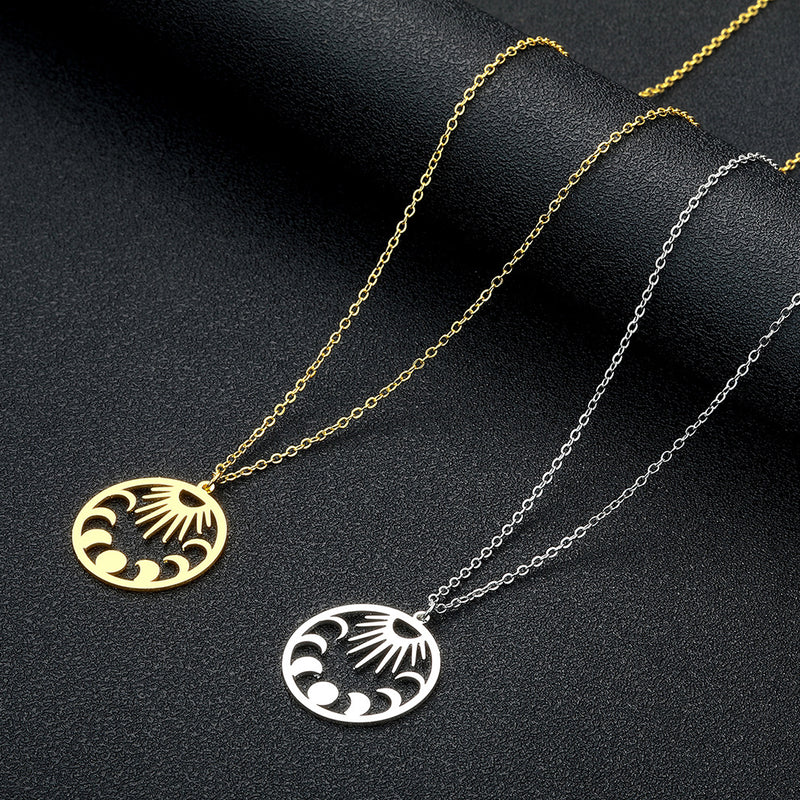 Men's And Women's Personality Simple Stainless Steel Sun And Moon Necklace Pendant