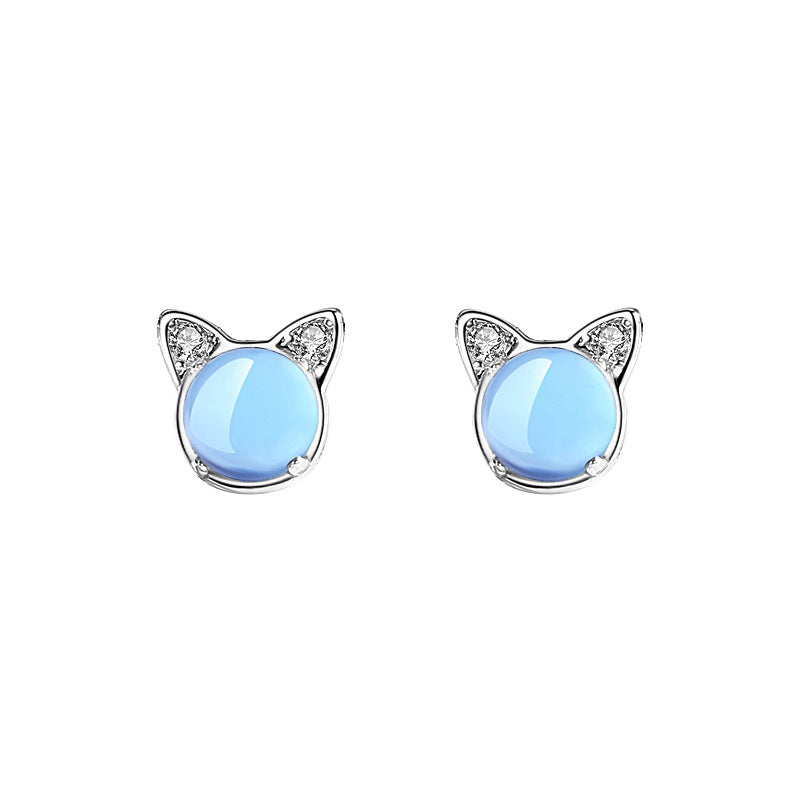 Aqua Blue Cat Small Earrings