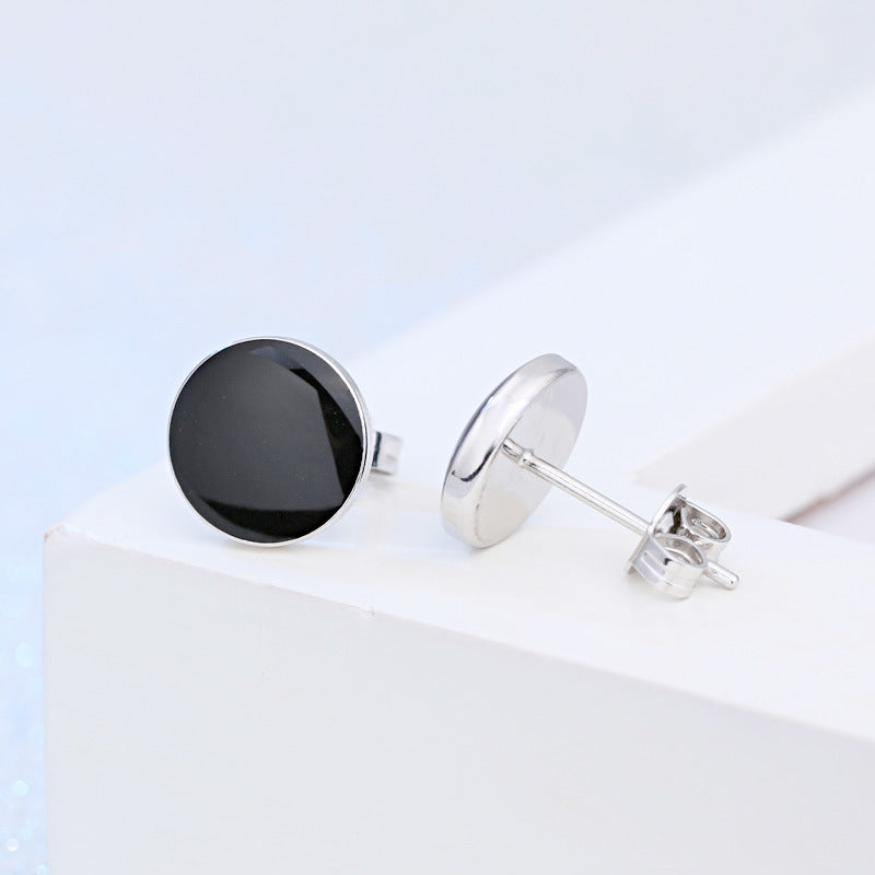 Korean Black Crystal Epoxy Round Earrings