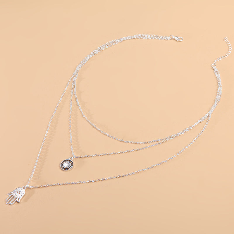 Elegant Graceful Gem Palm Twin Necklace Clavicle Chain