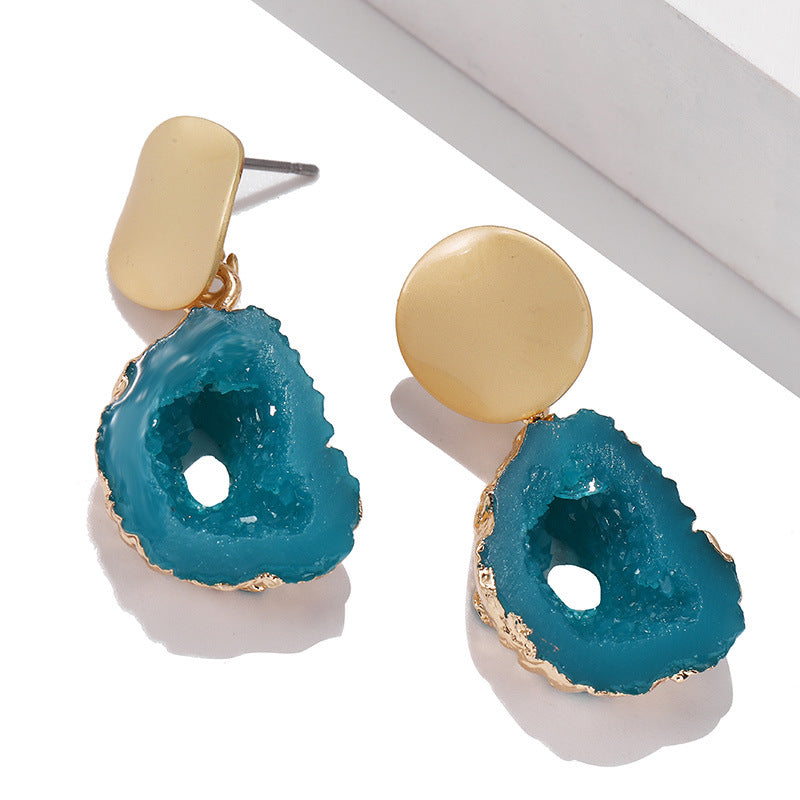 Geometric Shape Imitation Natural Crystal Stone Earrings