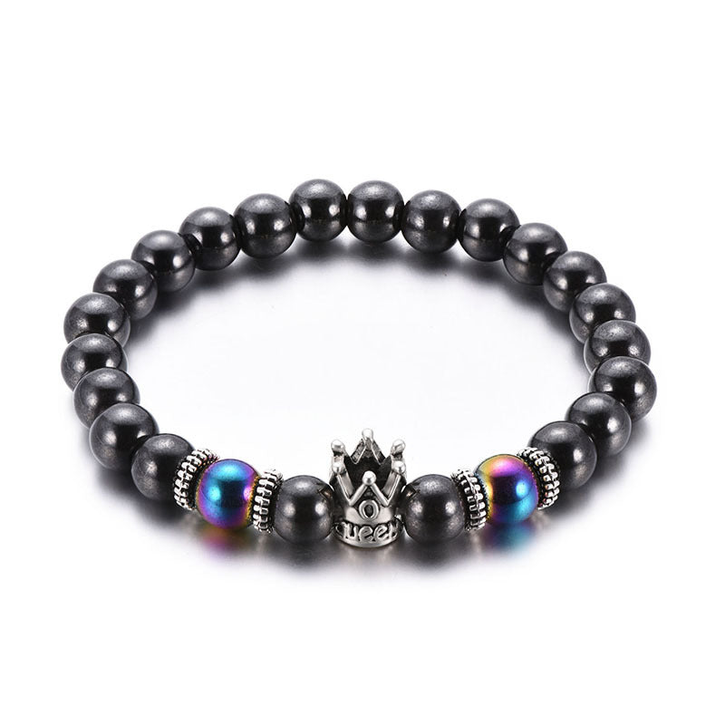 Creative Crown Men And Women With Black Gallstone Bracelet