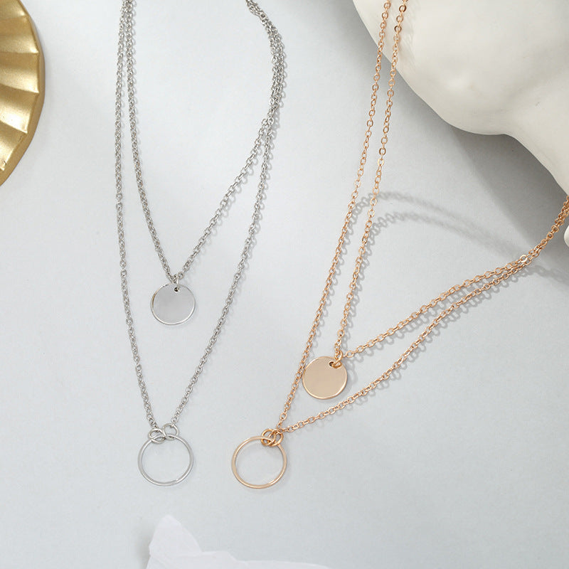 Fashion Jewelry Small Circle Disc Alloy Pendant Neck Necklace