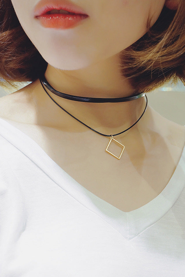 Retro Geometric Triangle Pendant Personality Double-layer Collar