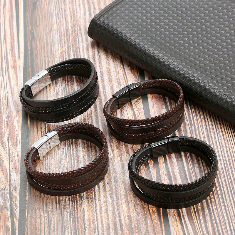 Men's Alloy Microfiber Woven Magnetic Snap Bracelet