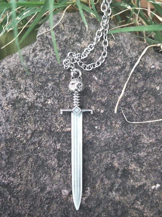 Luminous Cross Cat Head Sword Pendant Necklace