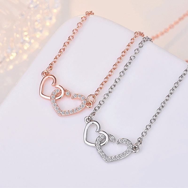 Double Heart Necklace Clavicle Chain Elegant Lady Loves You