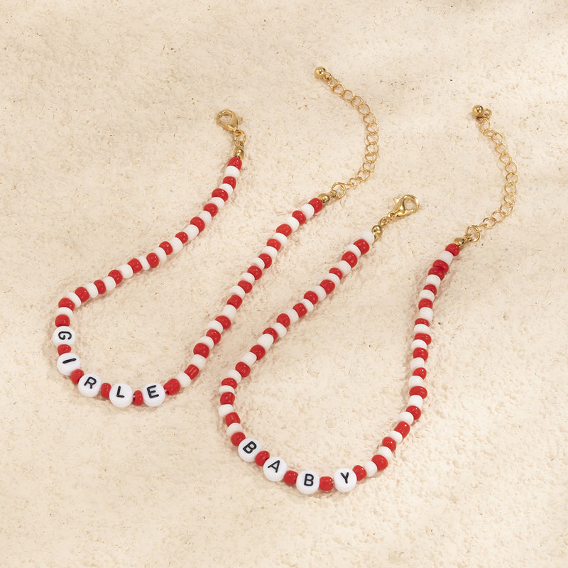 Bohemian Holiday Style Red Rice Bead Beaded Anklet