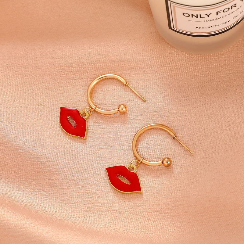 Creative Red Lips Earrings Female Fashion