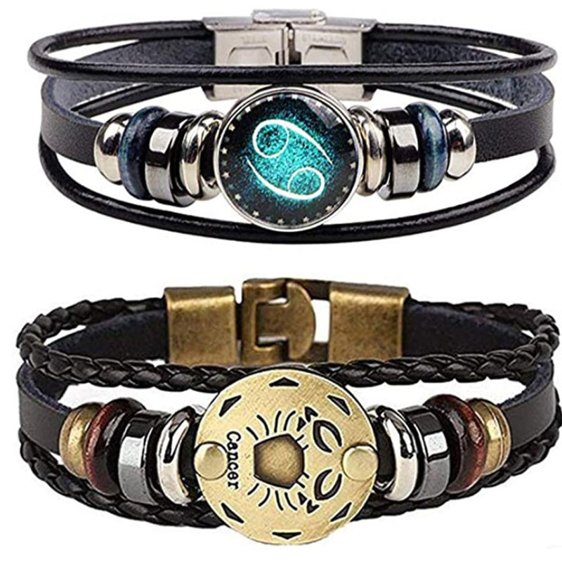 Men's Leather Personality Vintage Zodiac Bracelet