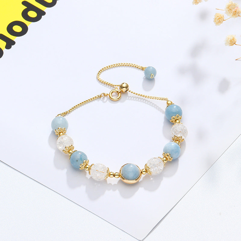 New Transit White Crystal Pop Flower Sliding Bracelet Original Aquamarine Bracelet