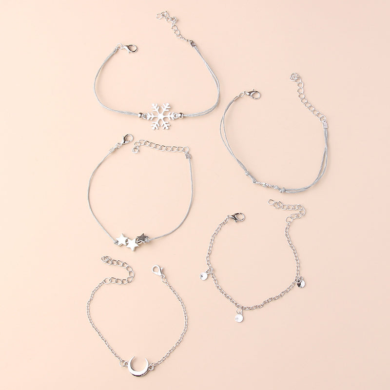 Fashion Snowflake Personality Metal Star Moon Bracelet Set