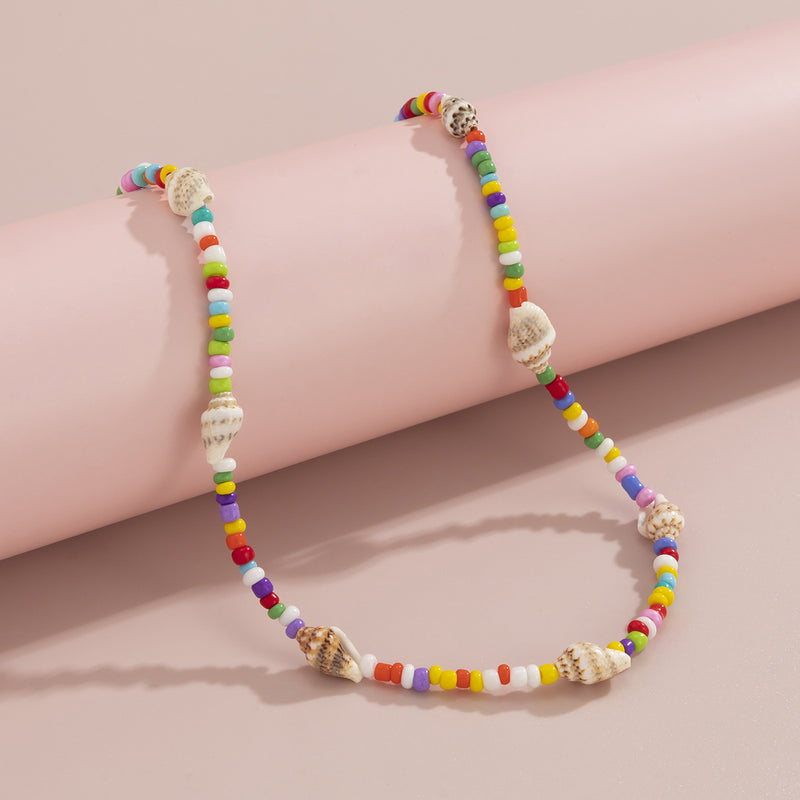 Beach Simple Hit Color Rice Bead Conch Shell Necklace