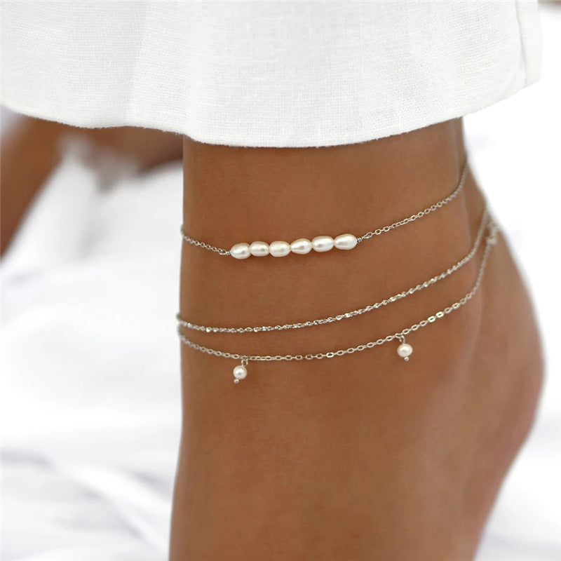 Fashion Baroque Shaped Pearl Anklet Simple