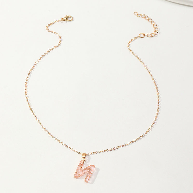 English Alphabet Necklace Transparent  Gold Leaf Pendant