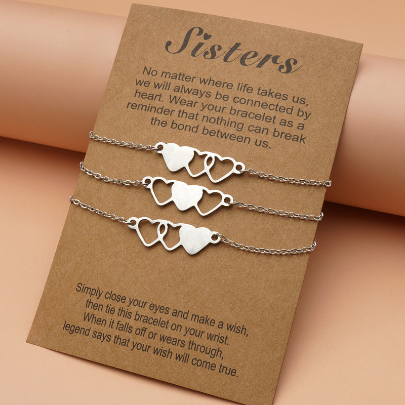 Love Heart Charms Chain Bracelets For Sisters Best Friends