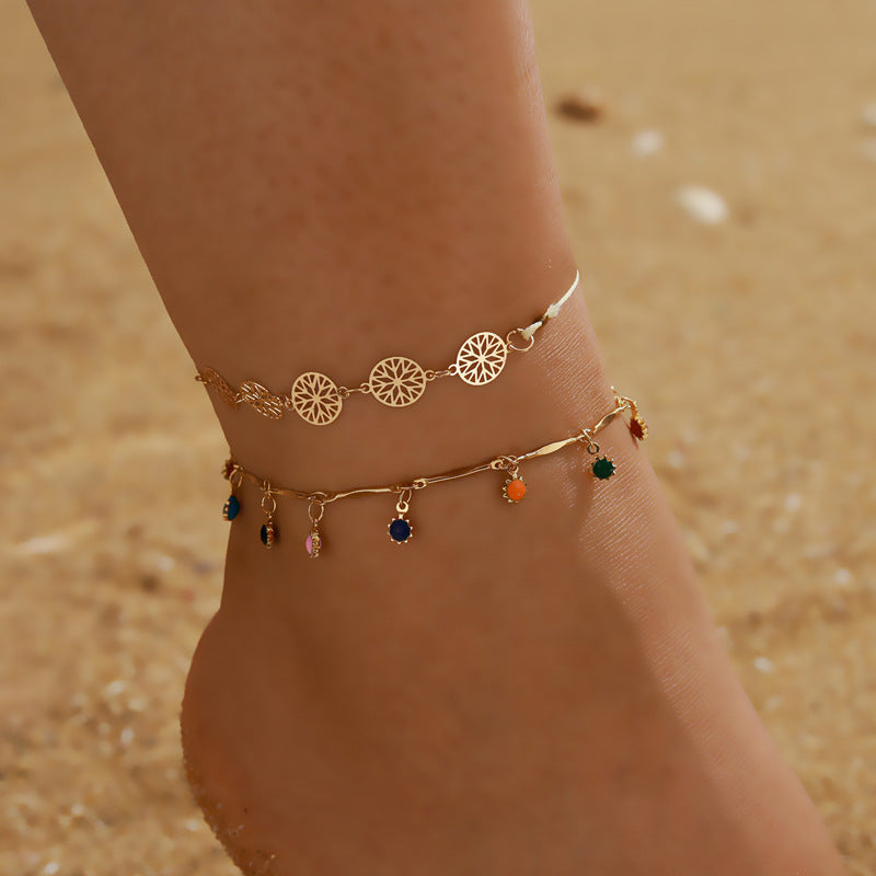 Fashion Women's Jewelry Star Beaded Anklet Geometric Metal Disc