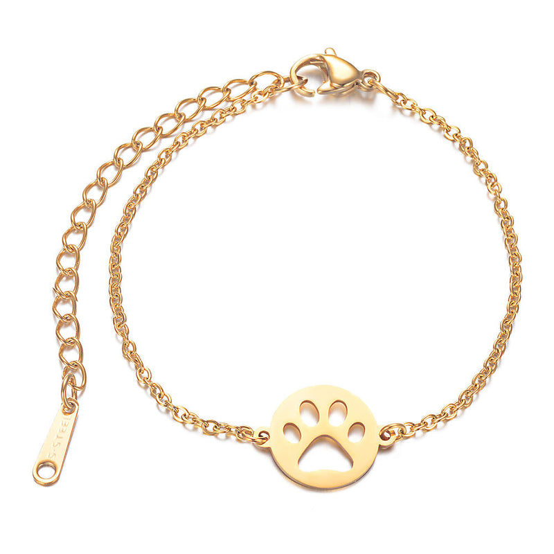 Golden Animal Paw Print Stainless Steel Thin Chain Bracelet