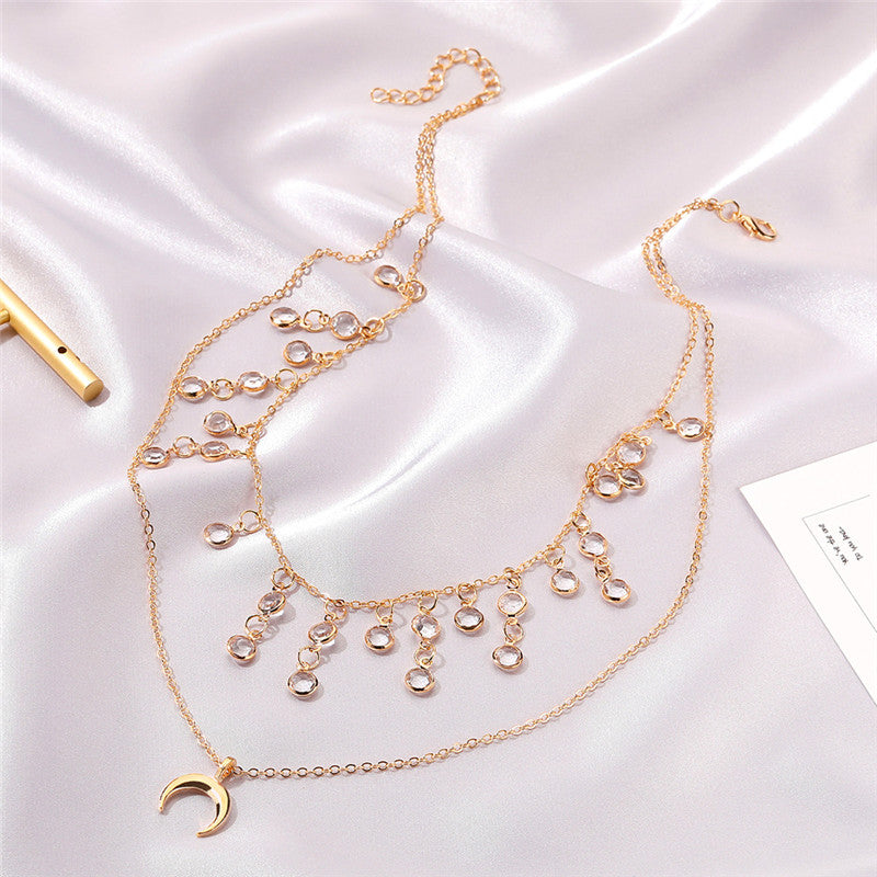 Retro Temperament Multilayer Crystal Pendant Clavicle Chain