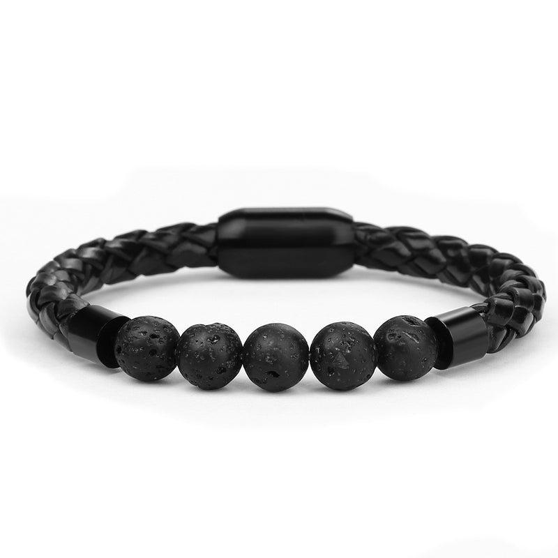 Volcanic stone leather cord bracelet