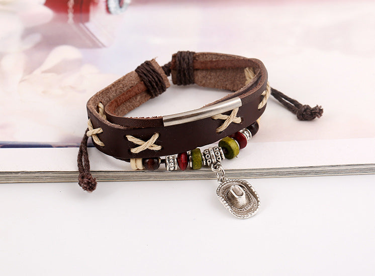 Men's hand-woven cowhide bracelet