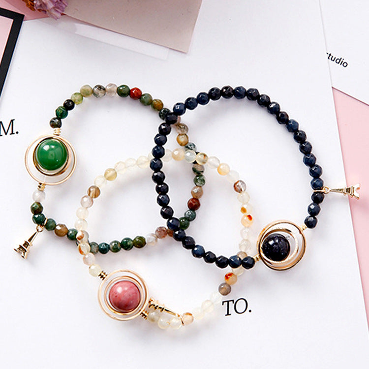 Women's Sweet Simple Hollow Geometric Round Crystal Beaded Bracelet With Tower Charm