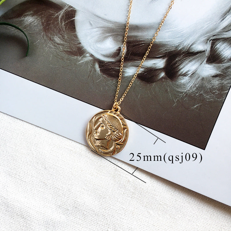 Simple Vintage Carved Coin Pendant Necklace