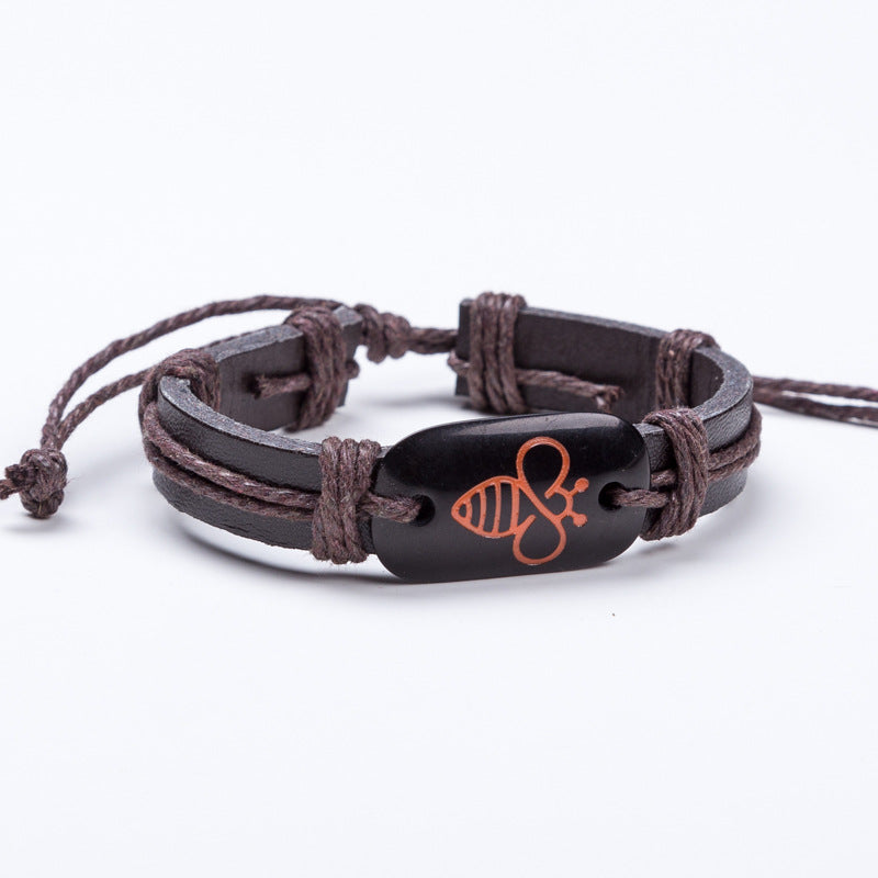 Vintage Woven Cute Bee Leather Bracelet Bracelet