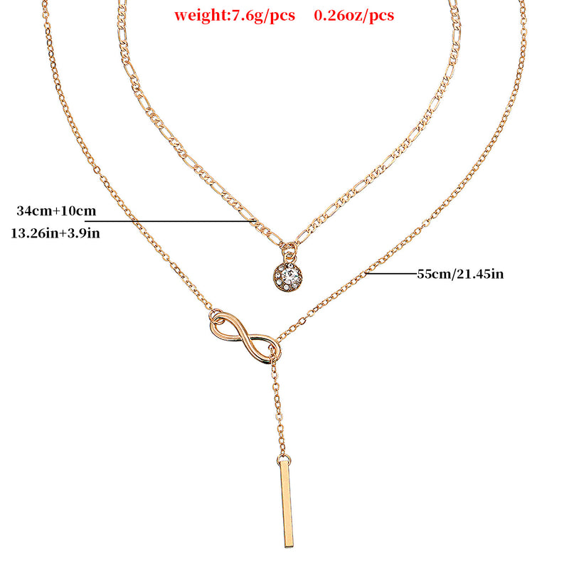 Multilayer Diamond-studded Zircon Short Rod Number 8 Pendant Necklace Women