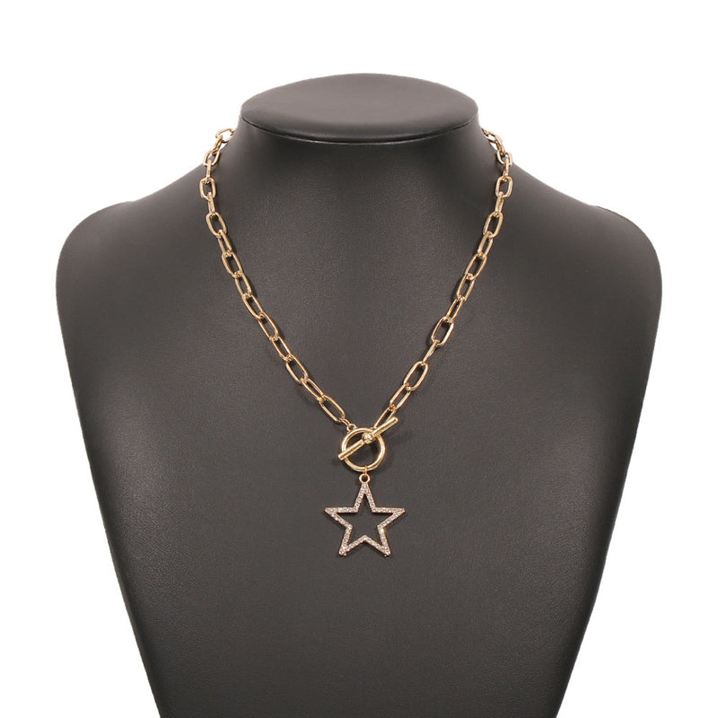 Necklace Imitation Diamond Five-pointed Star Retro Creative New Clavicle Chain