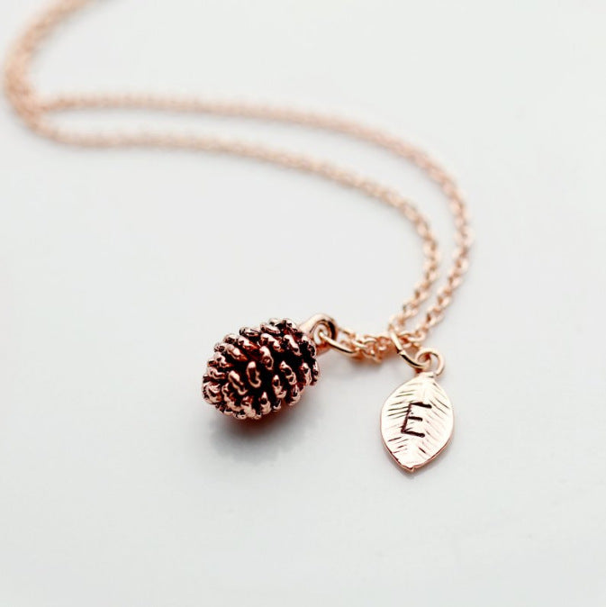 Pinecone 26 letter English leaf ornament necklace