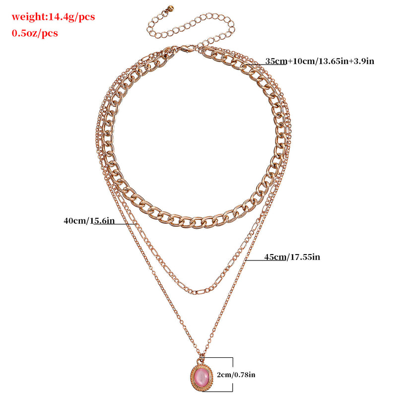 Multilayer Cuban Chain  Zircon Pendant Necklace