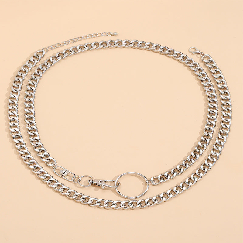 Simple Multi-layer Flat Snake Chain Electroplated Rhinestone Necklace