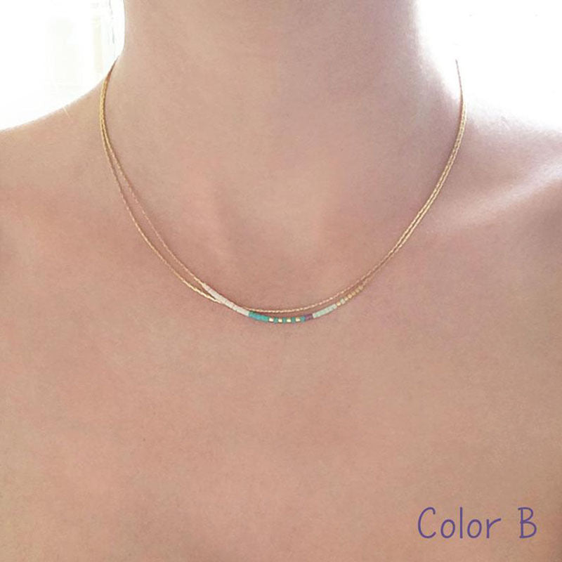 Fashion Versatile Color Rice Bead Necklace Clavicle Chain