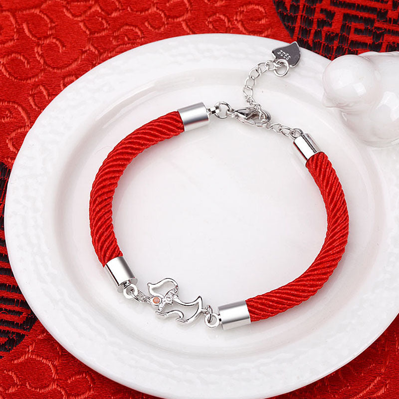 Red Bracelet Couple Adjustable Bracelet Dog 12 Zodiac East Gate Bracelet Women's Sterling Silver