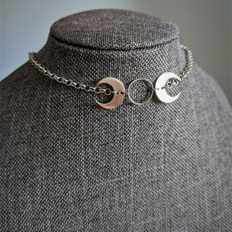 Round Moon Necklace Simple Double Moon Electroplating Men And Women
