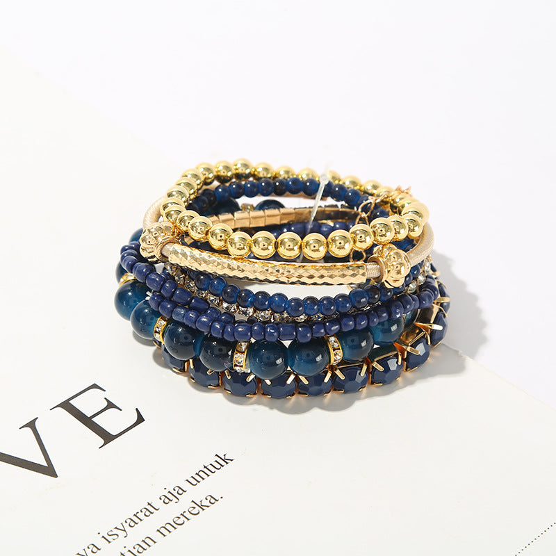 Multilayer Glass Bead Crystal Elastic Set Bracelet Jewelry